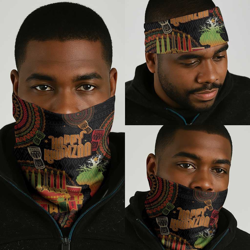 Kwanzaa Kinara Candles Neck Gaiter African Tribal Pattern LT05