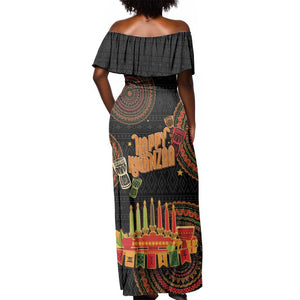 Kwanzaa Kinara Candles Off Shoulder Maxi Dress African Tribal Pattern