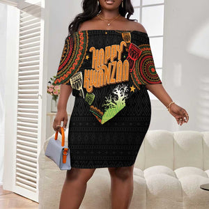 Kwanzaa Kinara Candles Off Shoulder Short Dress African Tribal Pattern