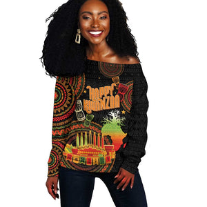 Kwanzaa Kinara Candles Off Shoulder Sweater African Tribal Pattern