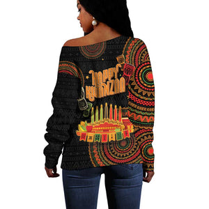 Kwanzaa Kinara Candles Off Shoulder Sweater African Tribal Pattern