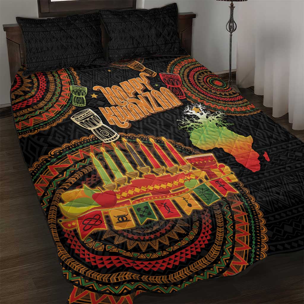 Kwanzaa Kinara Candles Quilt Bed Set African Tribal Pattern