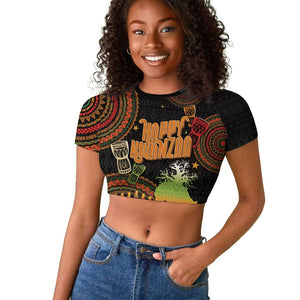 Kwanzaa Kinara Candles Raglan Cropped T shirt African Tribal Pattern