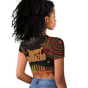 Kwanzaa Kinara Candles Raglan Cropped T shirt African Tribal Pattern