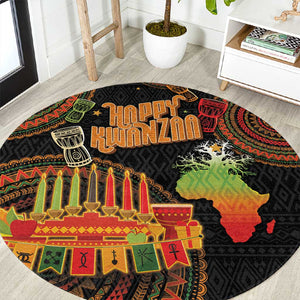 Kwanzaa Kinara Candles Round Carpet African Tribal Pattern