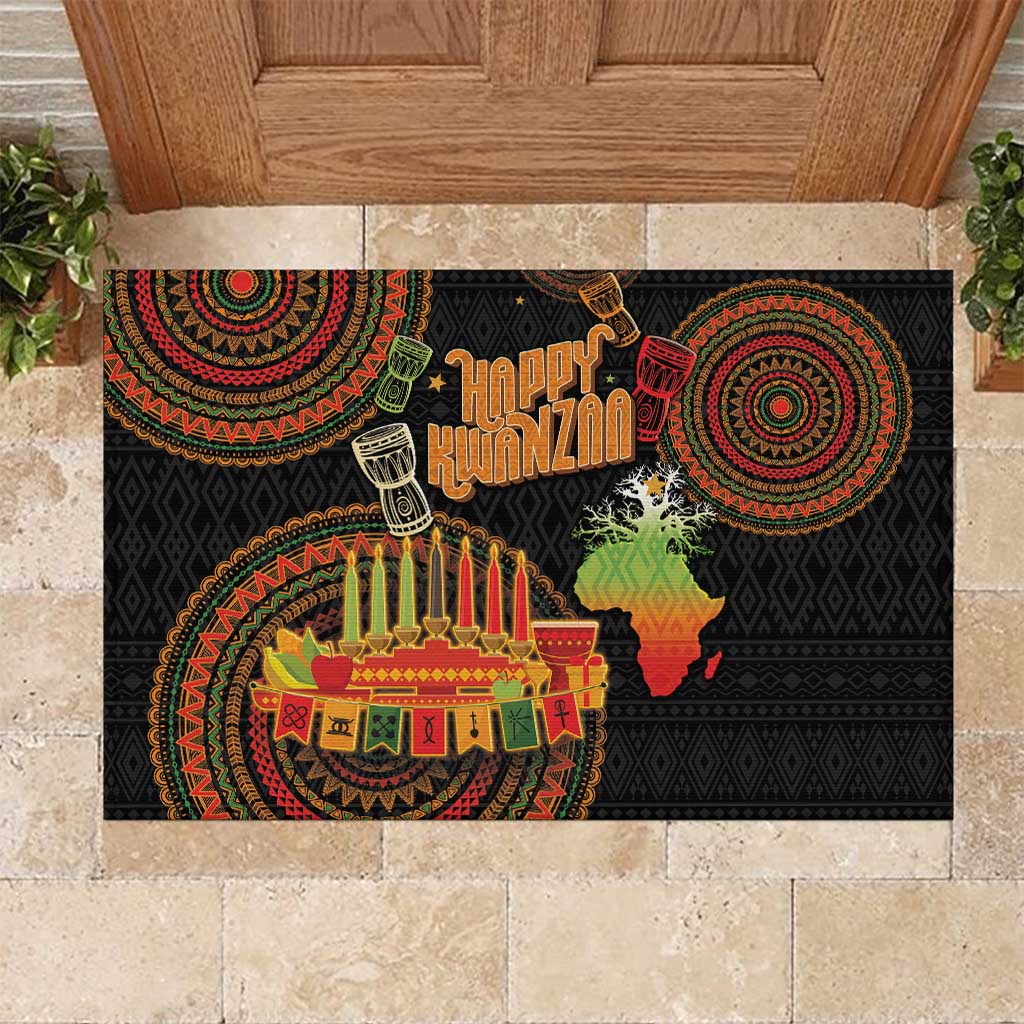 Kwanzaa Kinara Candles Rubber Doormat African Tribal Pattern