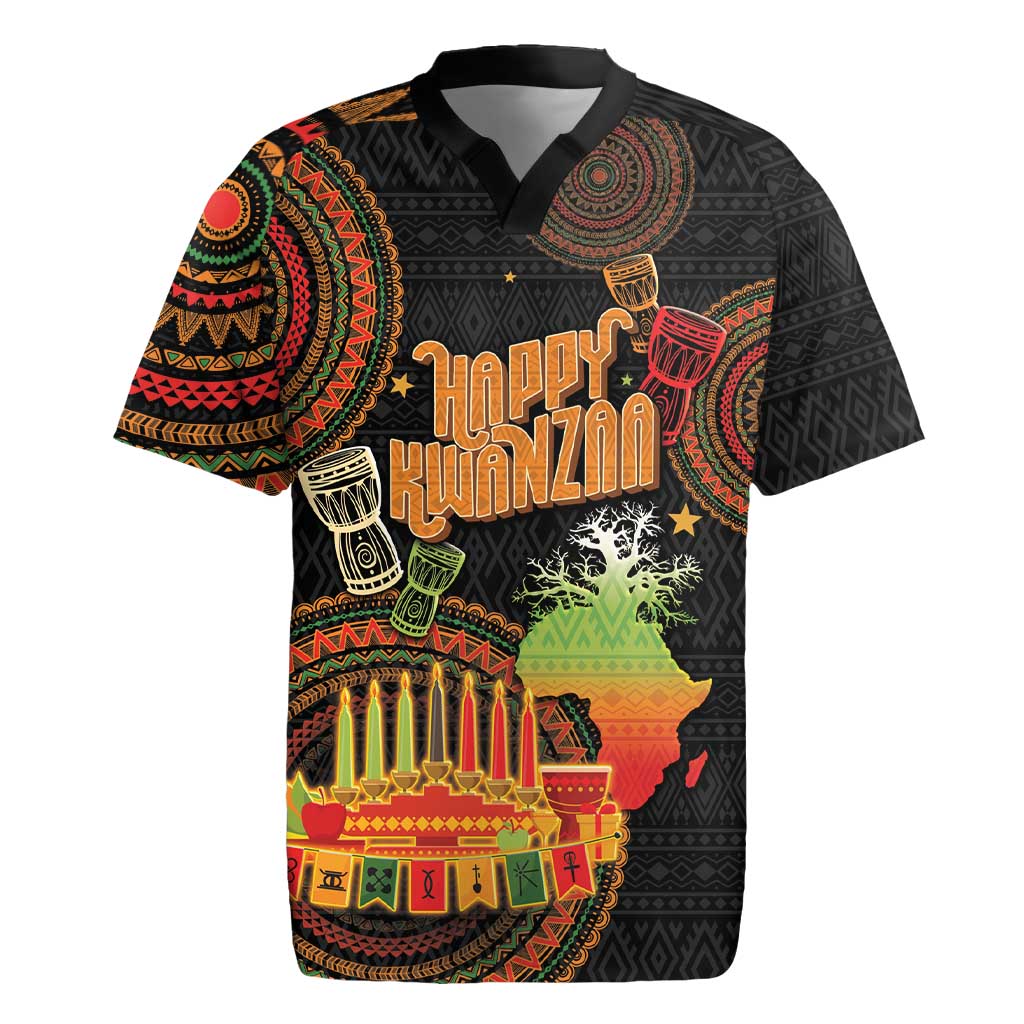 Kwanzaa Kinara Candles Rugby Jersey African Tribal Pattern