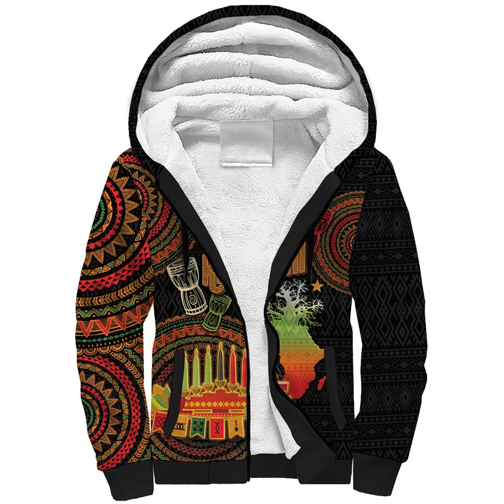 Kwanzaa Kinara Candles Sherpa Hoodie African Tribal Pattern