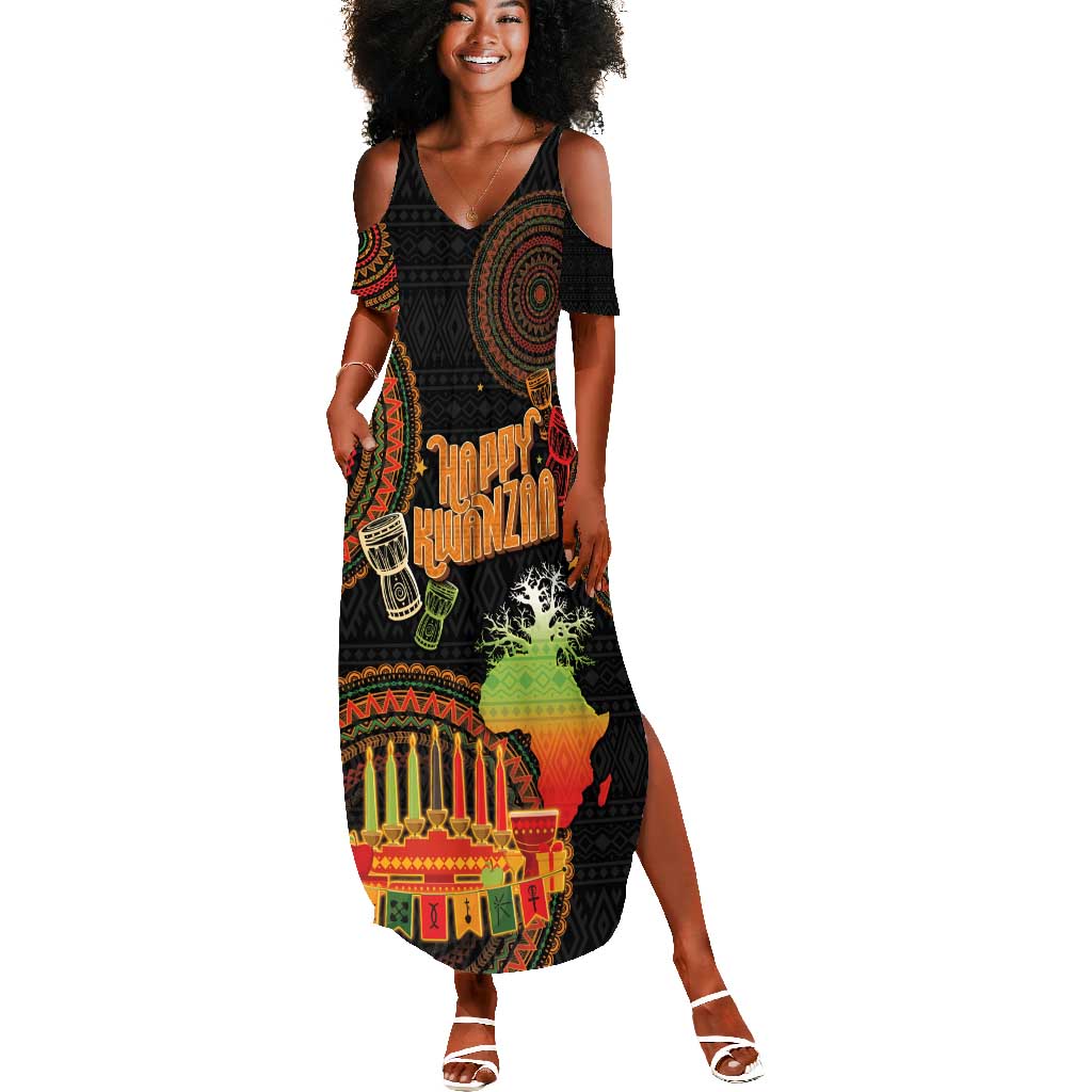 Kwanzaa Kinara Candles Summer Maxi Dress African Tribal Pattern