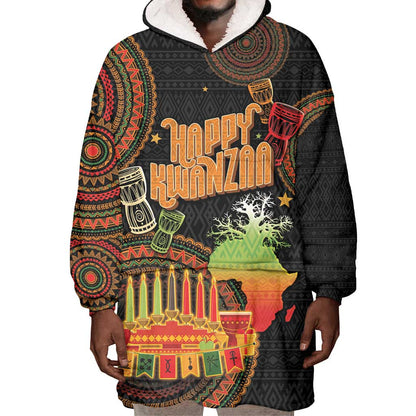 Kwanzaa Kinara Candles Wearable Blanket Hoodie African Tribal Pattern