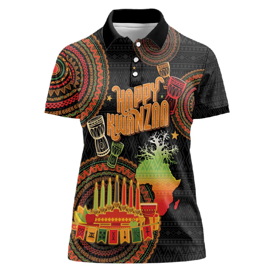 Kwanzaa Kinara Candles Women Polo Shirt African Tribal Pattern