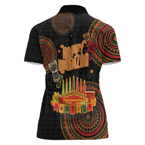 Kwanzaa Kinara Candles Women Polo Shirt African Tribal Pattern