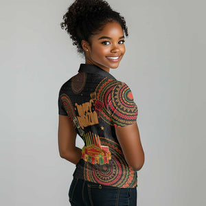 Kwanzaa Kinara Candles Women Polo Shirt African Tribal Pattern