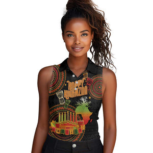 Kwanzaa Kinara Candles Women Sleeveless Polo Shirt African Tribal Pattern