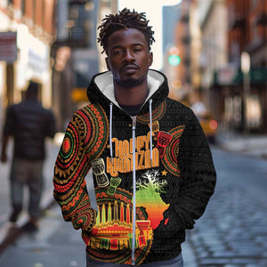 Kwanzaa Kinara Candles Zip Hoodie African Tribal Pattern