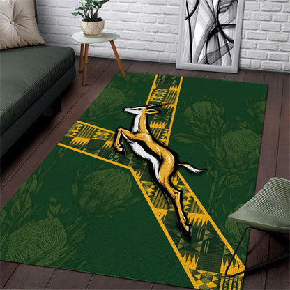 Rugby South Africa Area Rug Go Bokke With Protea Pattern