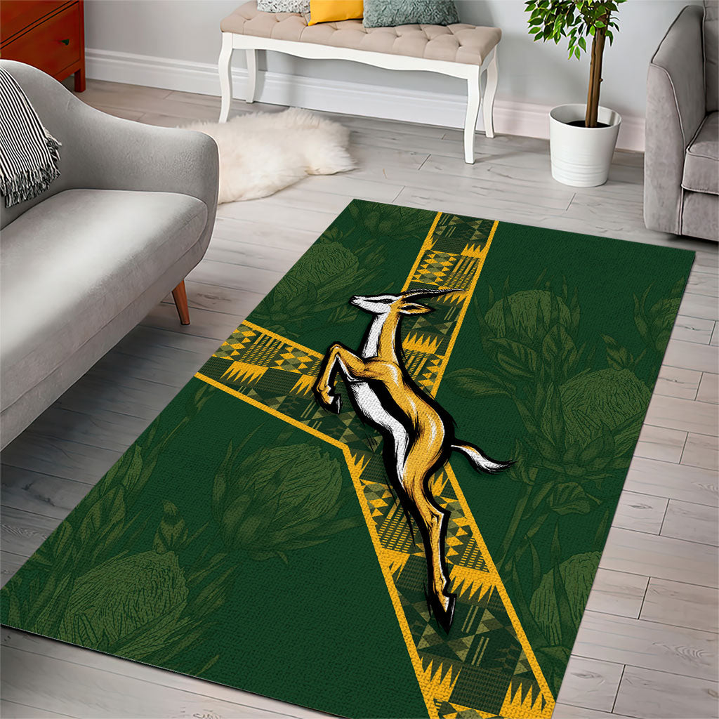 Rugby South Africa Area Rug Go Bokke With Protea Pattern