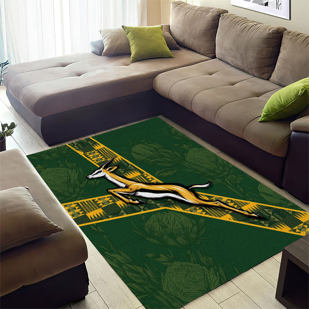 Rugby South Africa Area Rug Go Bokke With Protea Pattern