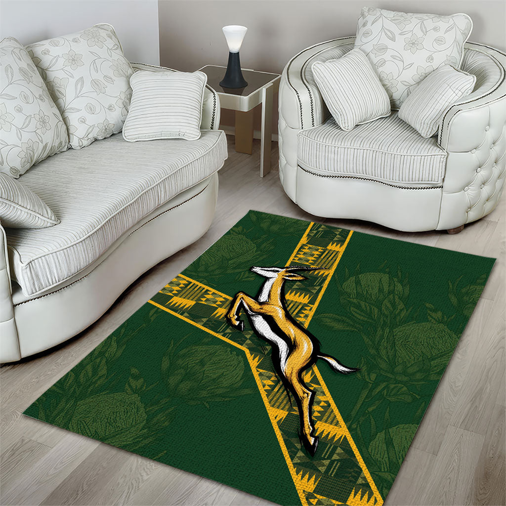 Rugby South Africa Area Rug Go Bokke With Protea Pattern