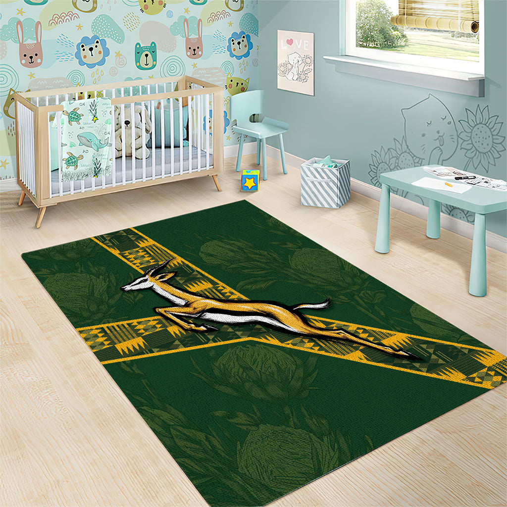 Rugby South Africa Area Rug Go Bokke With Protea Pattern