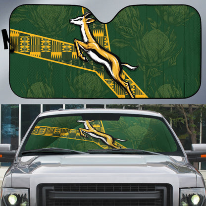 Rugby South Africa Auto Sun Shade Go Bokke With Protea Pattern