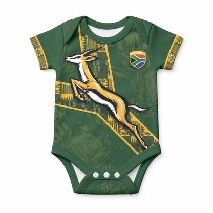 Custom Rugby South Africa Baby Onesie Go Bokke With Protea Pattern