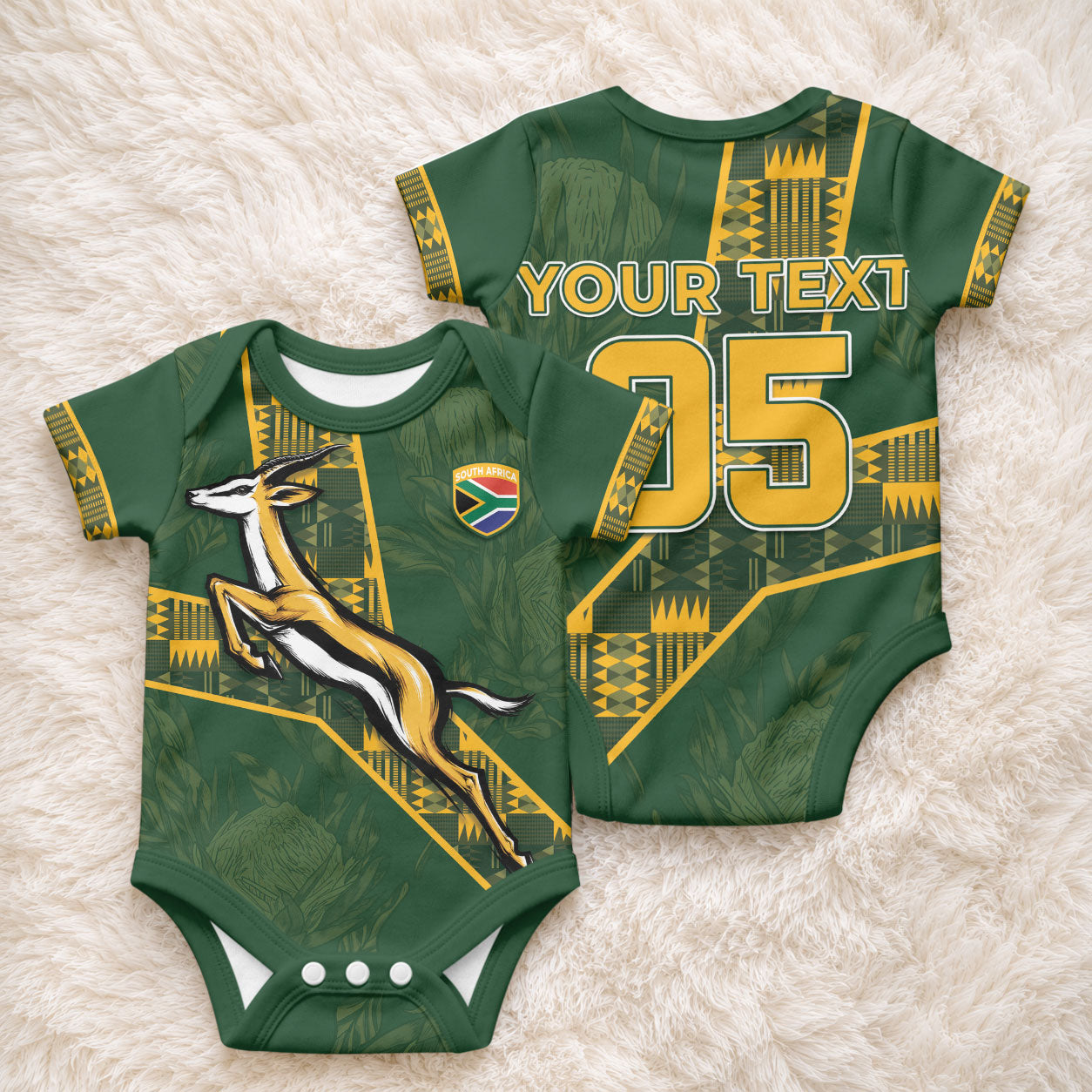 Custom Rugby South Africa Baby Onesie Go Bokke With Protea Pattern