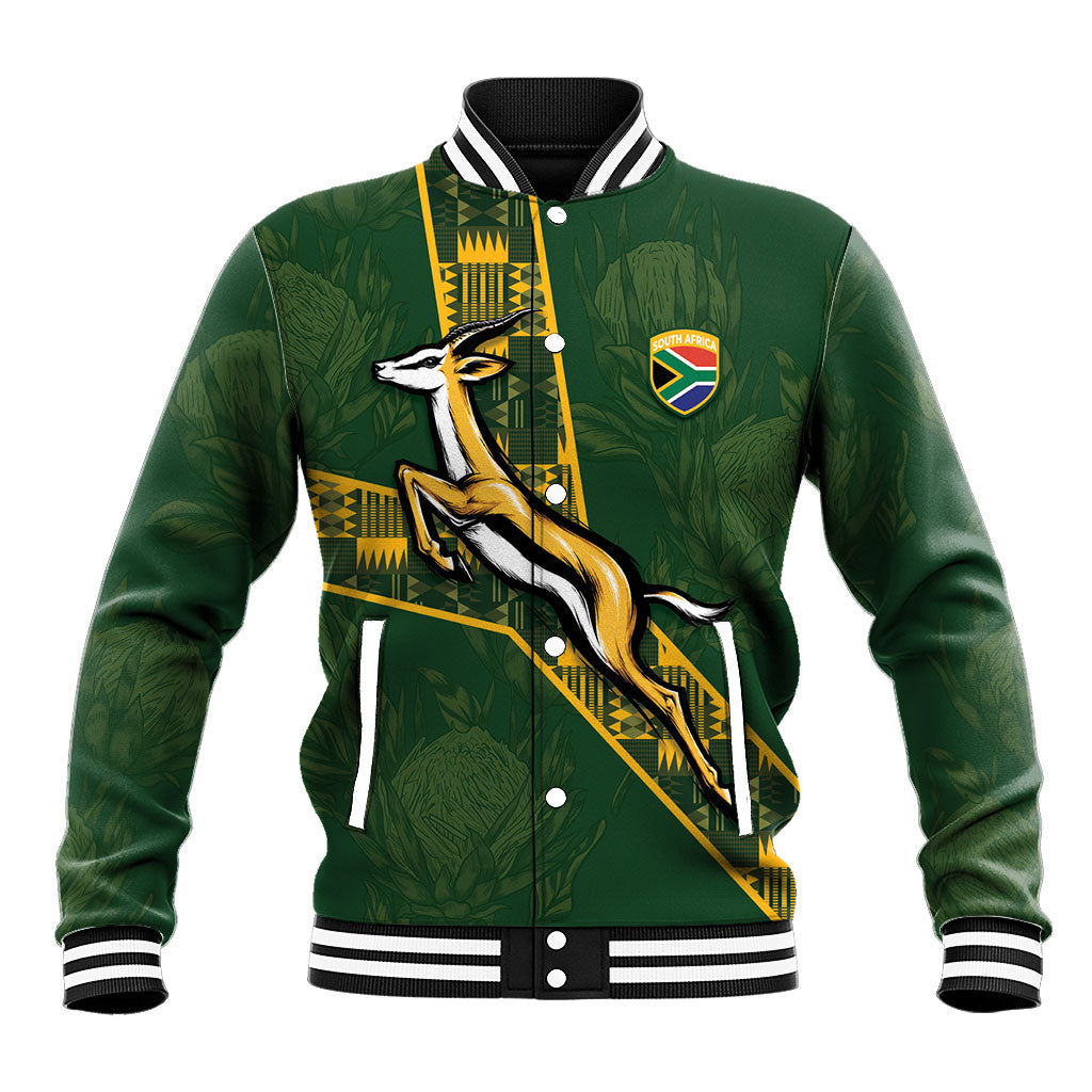 Custom Rugby South Africa Baseball Jacket Go Bokke With Protea Pattern
