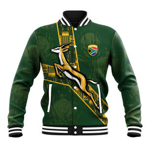Custom Rugby South Africa Baseball Jacket Go Bokke With Protea Pattern