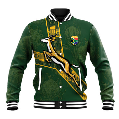 Custom Rugby South Africa Baseball Jacket Go Bokke With Protea Pattern