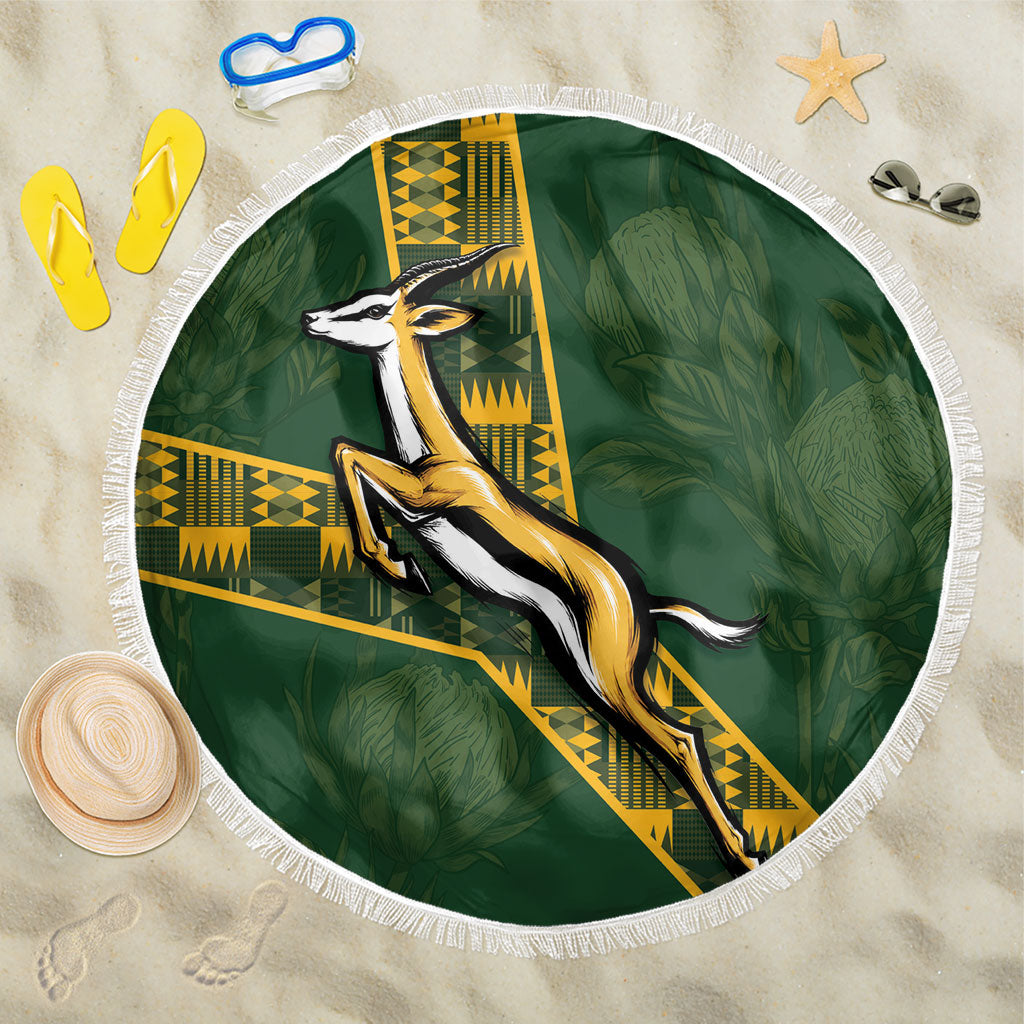 Rugby South Africa Beach Blanket Go Bokke With Protea Pattern