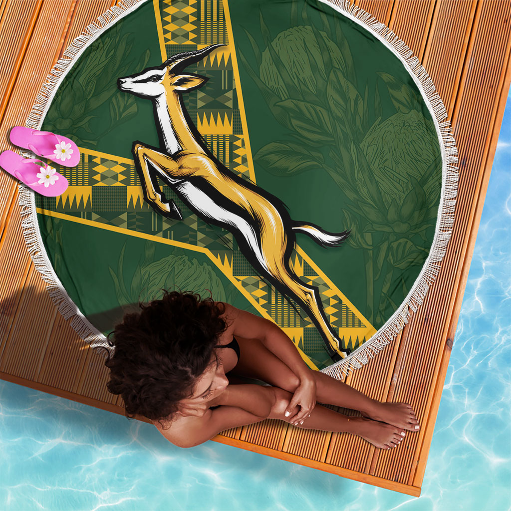 Rugby South Africa Beach Blanket Go Bokke With Protea Pattern