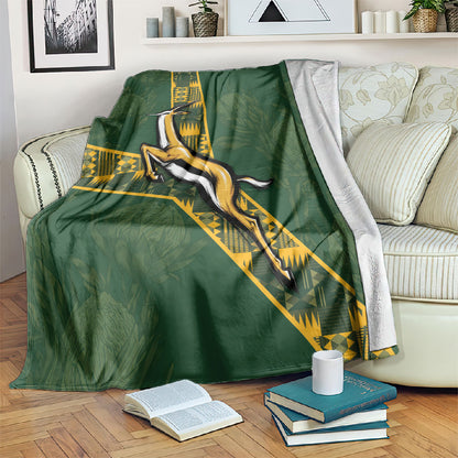 Rugby South Africa Blanket Go Bokke With Protea Pattern