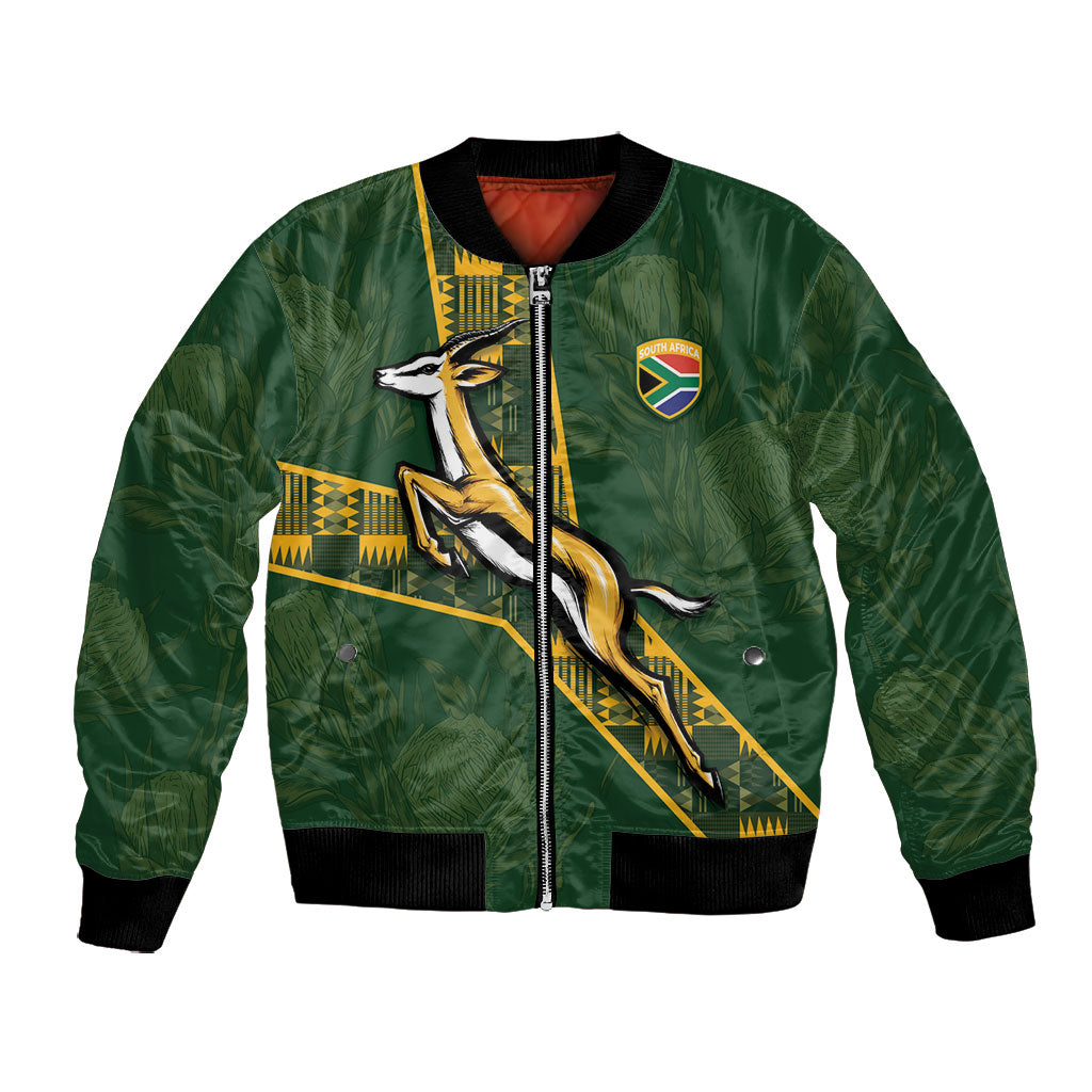 Custom Rugby South Africa Bomber Jacket Go Bokke With Protea Pattern