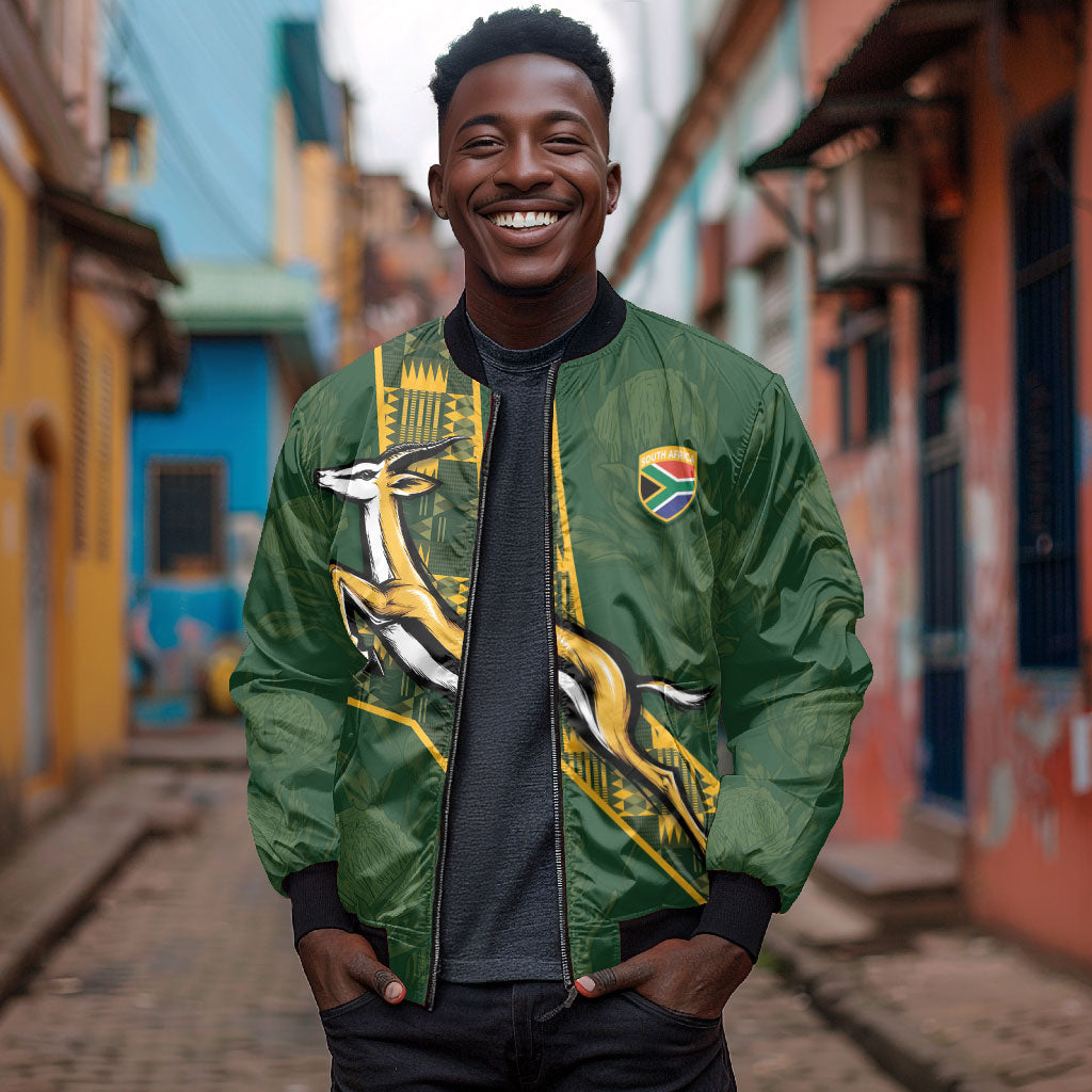 Custom Rugby South Africa Bomber Jacket Go Bokke With Protea Pattern