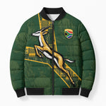 Custom Rugby South Africa Bomber Puffer Jacket Go Bokke With Protea Pattern