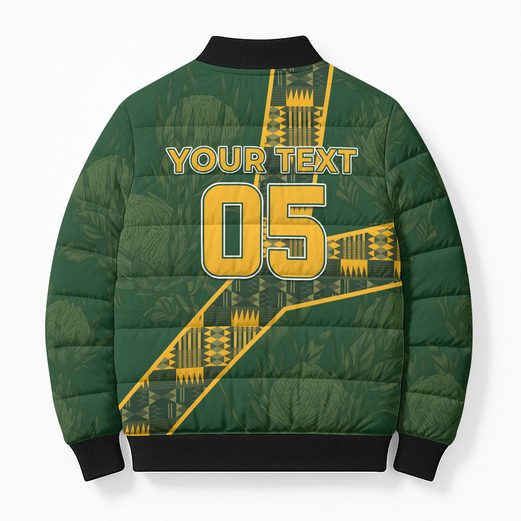 Custom Rugby South Africa Bomber Puffer Jacket Go Bokke With Protea Pattern