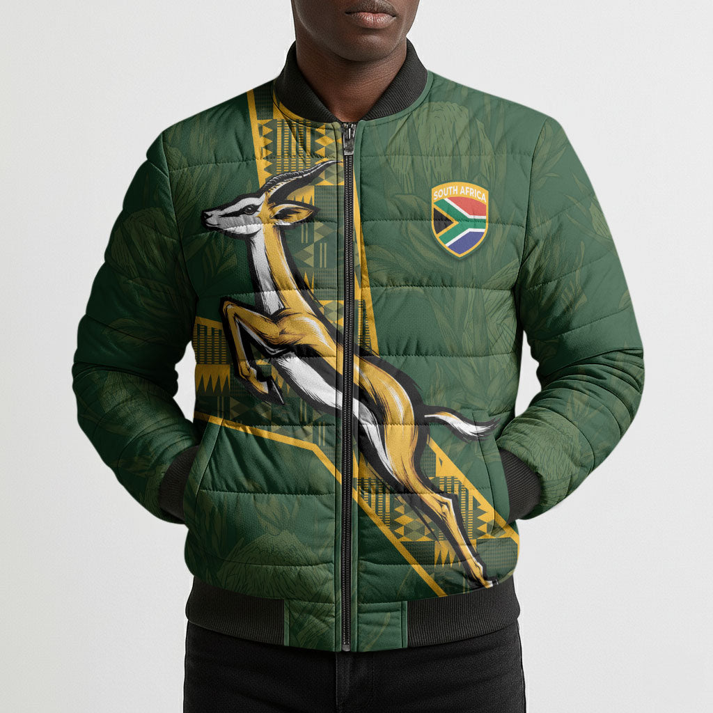 Custom Rugby South Africa Bomber Puffer Jacket Go Bokke With Protea Pattern