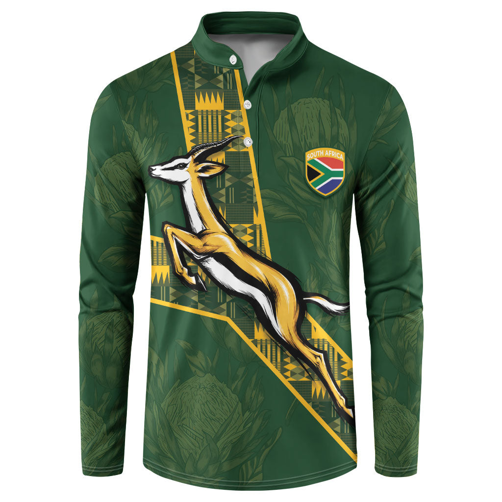 Custom Rugby South Africa Button Sweatshirt Go Bokke With Protea Pattern