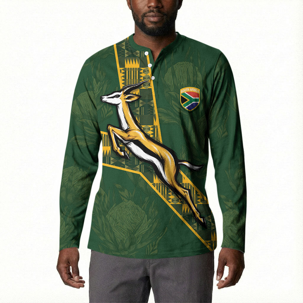 Custom Rugby South Africa Button Sweatshirt Go Bokke With Protea Pattern