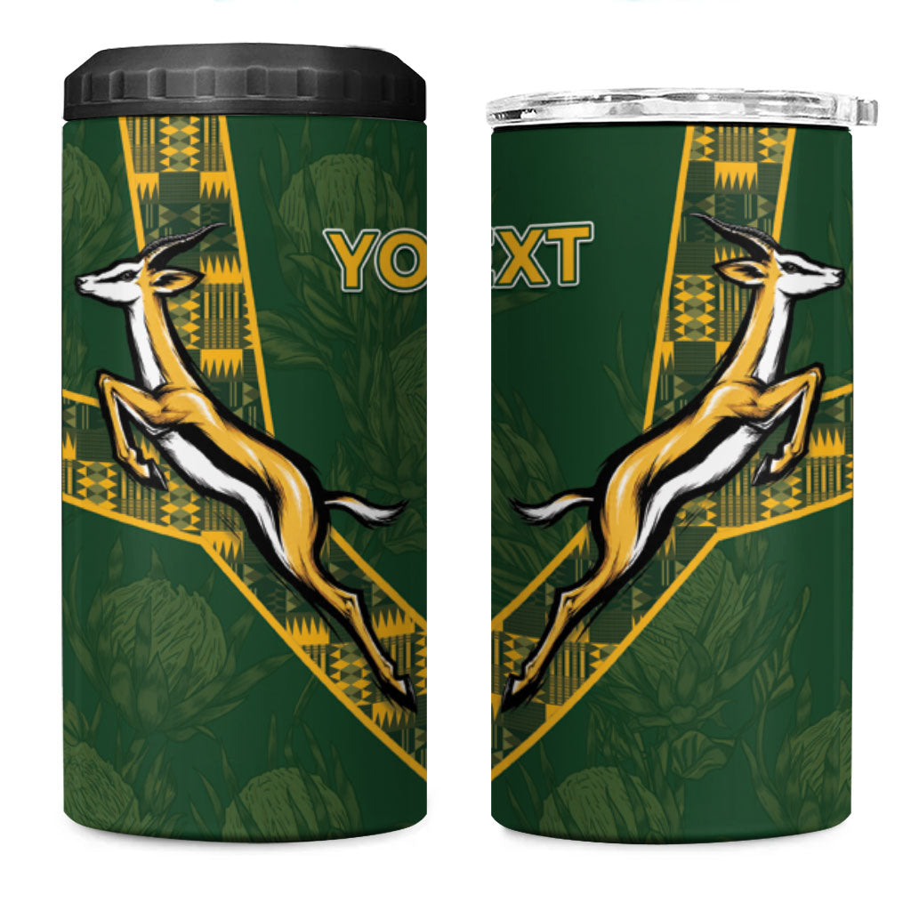 Custom Rugby South Africa 4 in 1 Can Cooler Tumbler Go Bokke With Protea Pattern