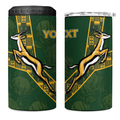 Custom Rugby South Africa 4 in 1 Can Cooler Tumbler Go Bokke With Protea Pattern