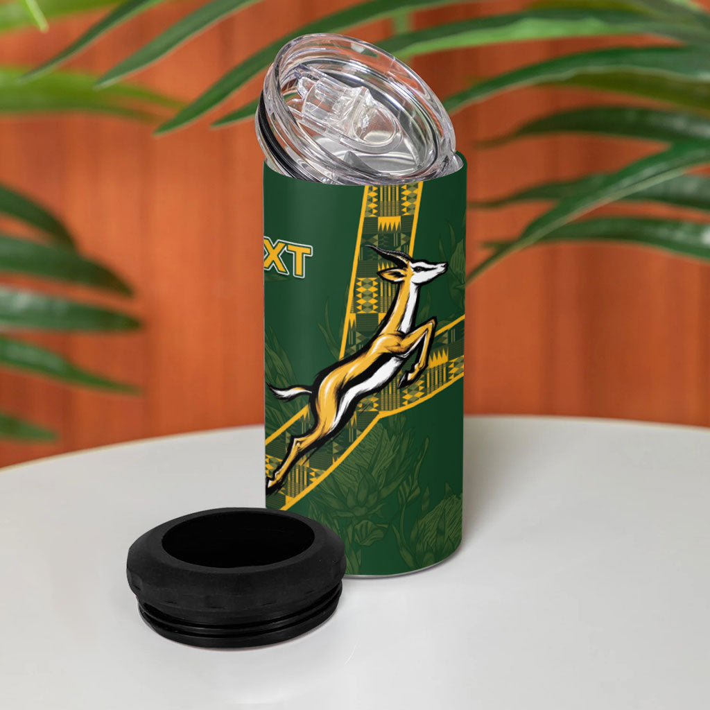 Custom Rugby South Africa 4 in 1 Can Cooler Tumbler Go Bokke With Protea Pattern