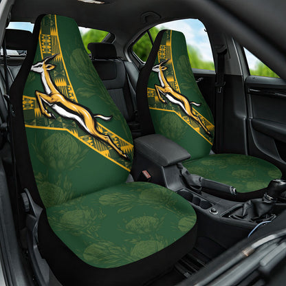 Rugby South Africa Car Seat Cover Go Bokke With Protea Pattern