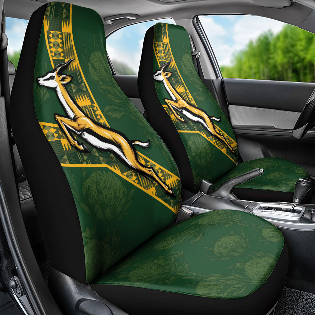 Rugby South Africa Car Seat Cover Go Bokke With Protea Pattern