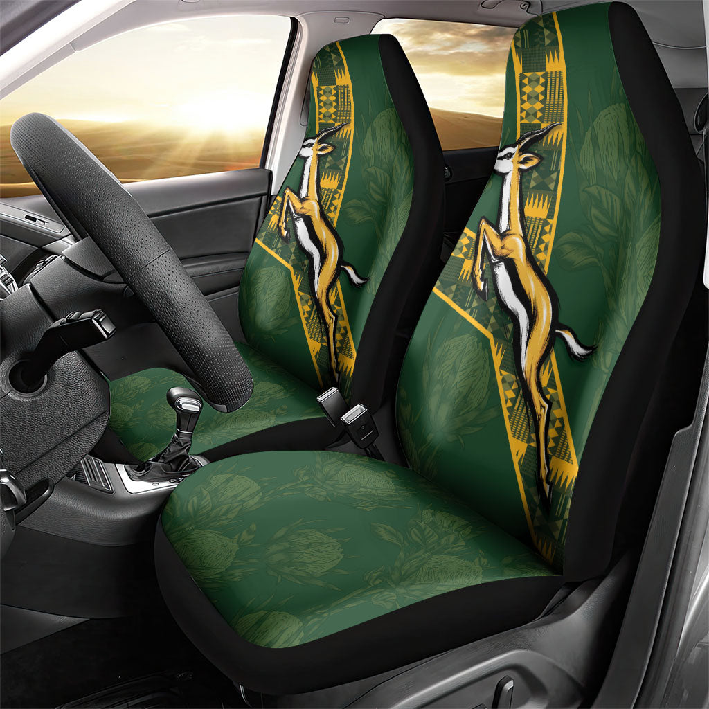 Rugby South Africa Car Seat Cover Go Bokke With Protea Pattern