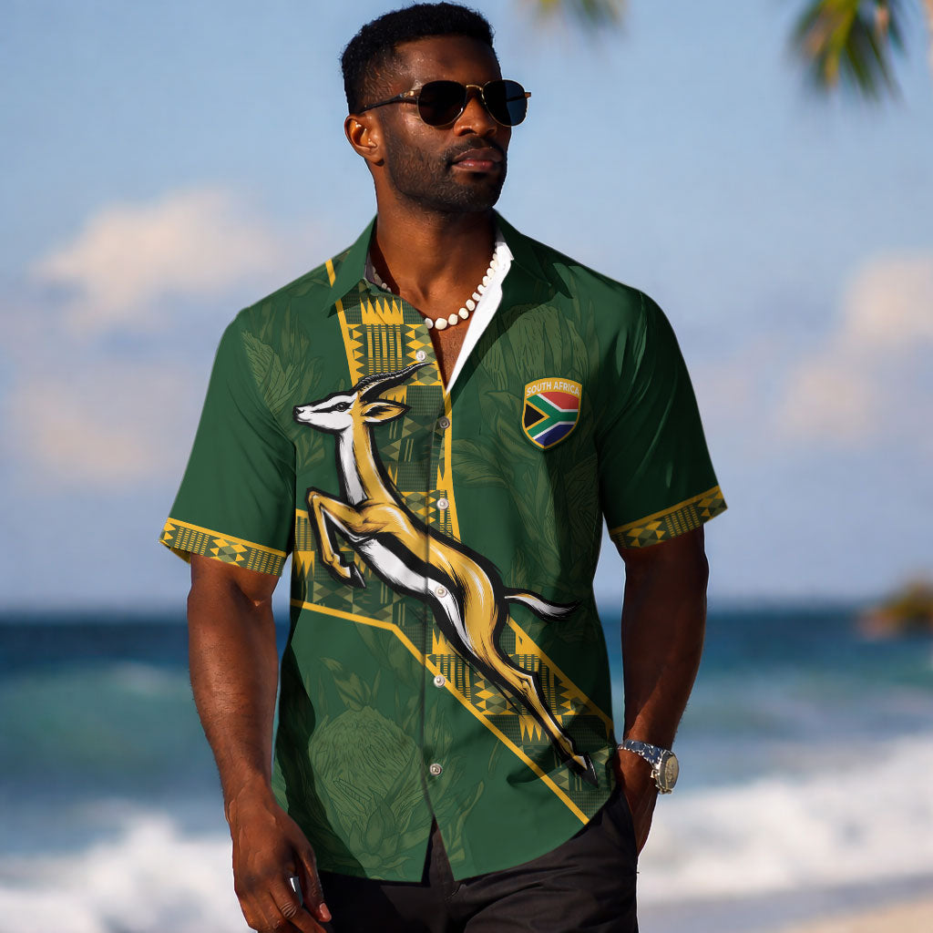 Custom Rugby South Africa Hawaiian Shirt Go Bokke With Protea Pattern