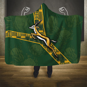 Rugby South Africa Hooded Blanket Go Bokke With Protea Pattern
