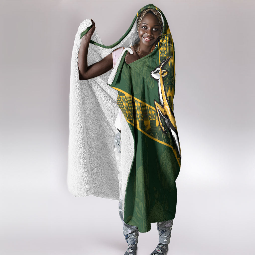 Rugby South Africa Hooded Blanket Go Bokke With Protea Pattern