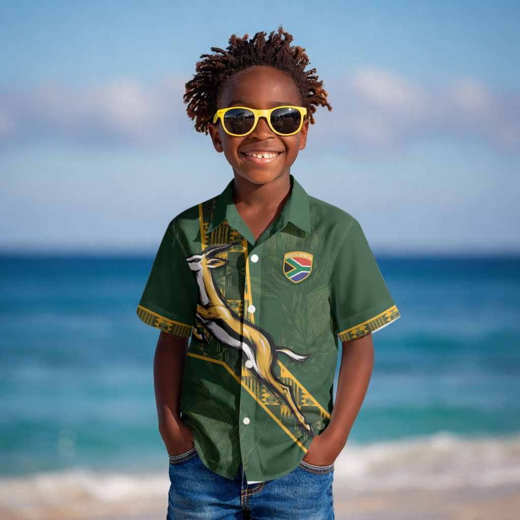 Custom Rugby South Africa Kid Hawaiian Shirt Go Bokke With Protea Pattern